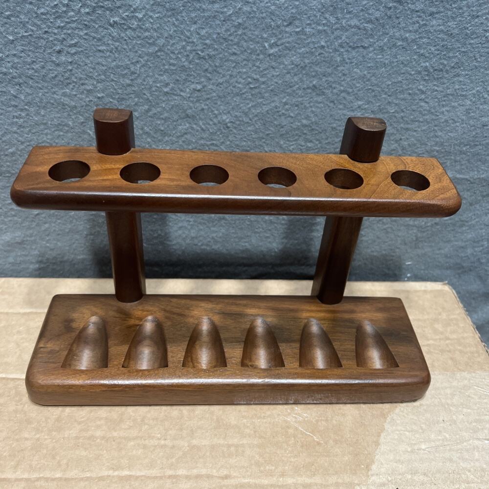 Vintage Duk-IT 6 Pipe Genuine Walnut Wood Stand Rest 10.5" - Picture 2 of 12